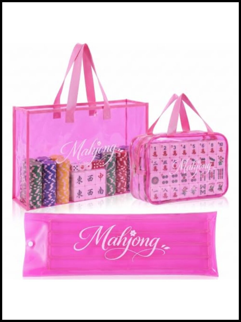 3 Pcs Mahjong Bag Set Waterproof PVC Tote with Zipper Clear Organizer Storage